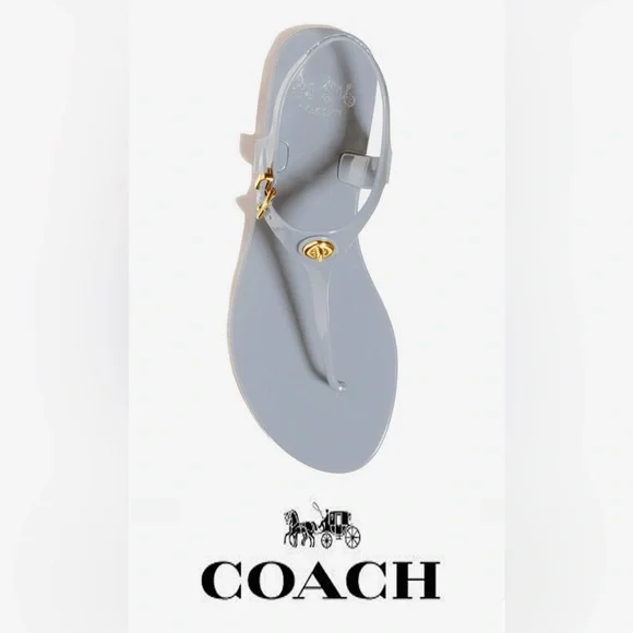 Coach Glossy Black “Pelican” Jelly T-Strap Sandals - Picture 1 of 9